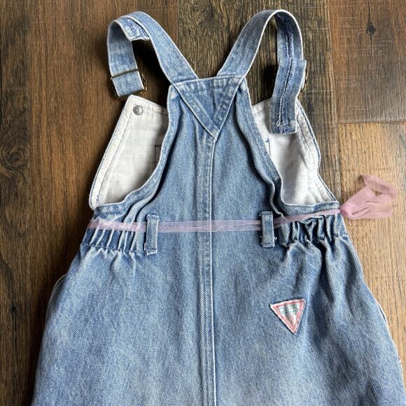 Vintage 80s 90s Baby Guess Denim Overalls Pink Ribbon Detail Girls Size 6Y - Picture 4 of 16